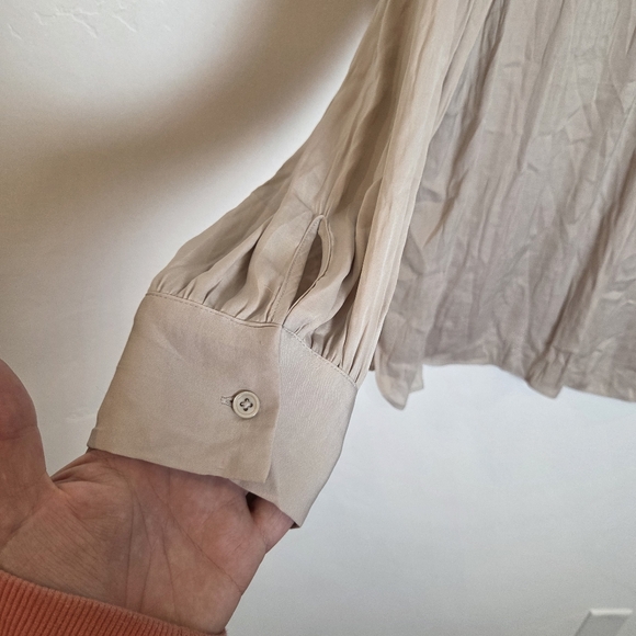 Carmen Marc Valvo Taupe Satin Peasant Blouse Top Slinky Formal Y2K Rhinestone XL - Picture 3 of 7